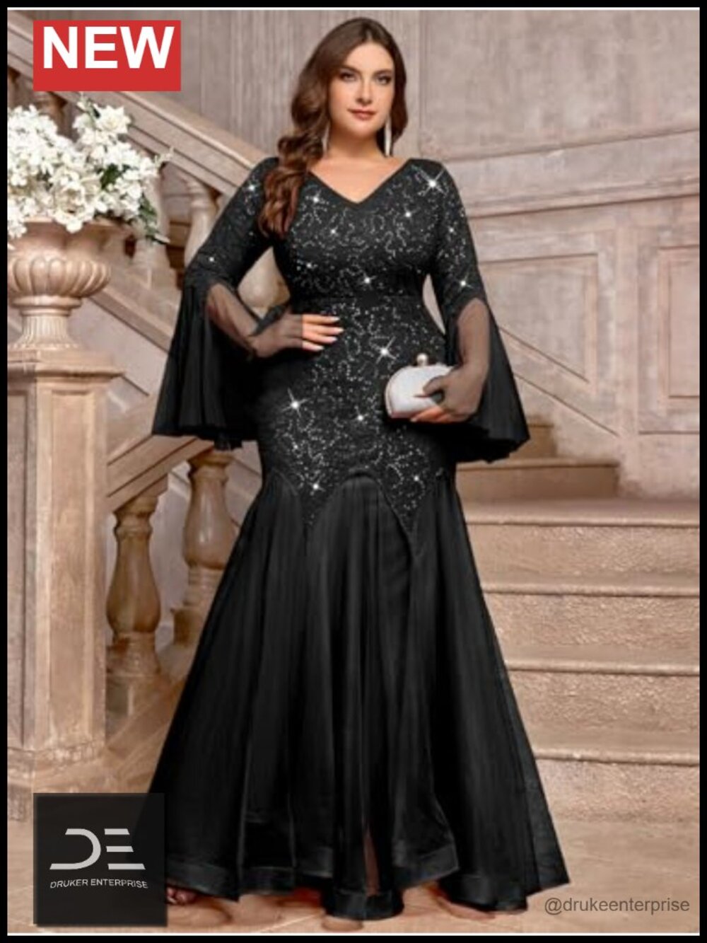 Women's Plus Size Sequin Mermaid Formal Evening Gown Tulle - Picture 3 of 6